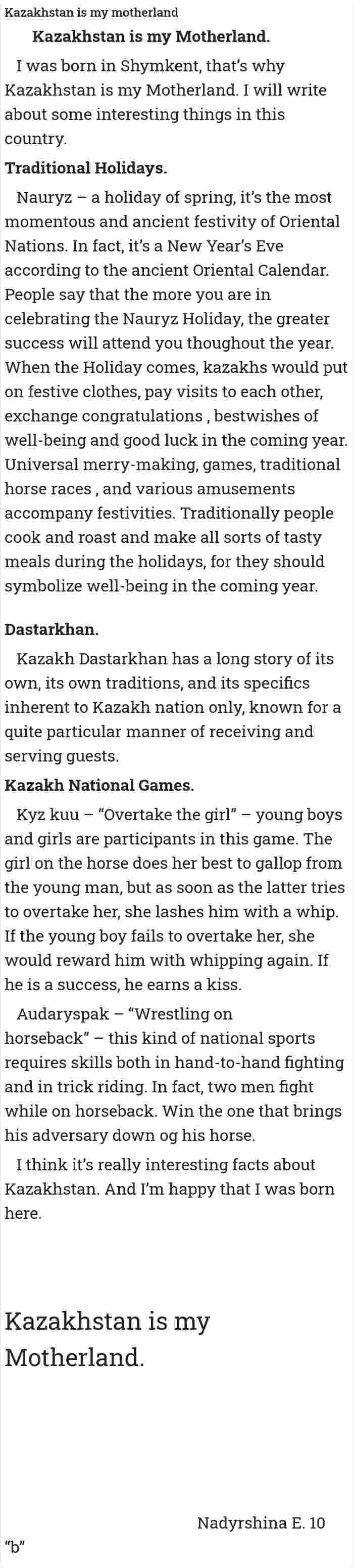 Kazakhstan is my motherland
