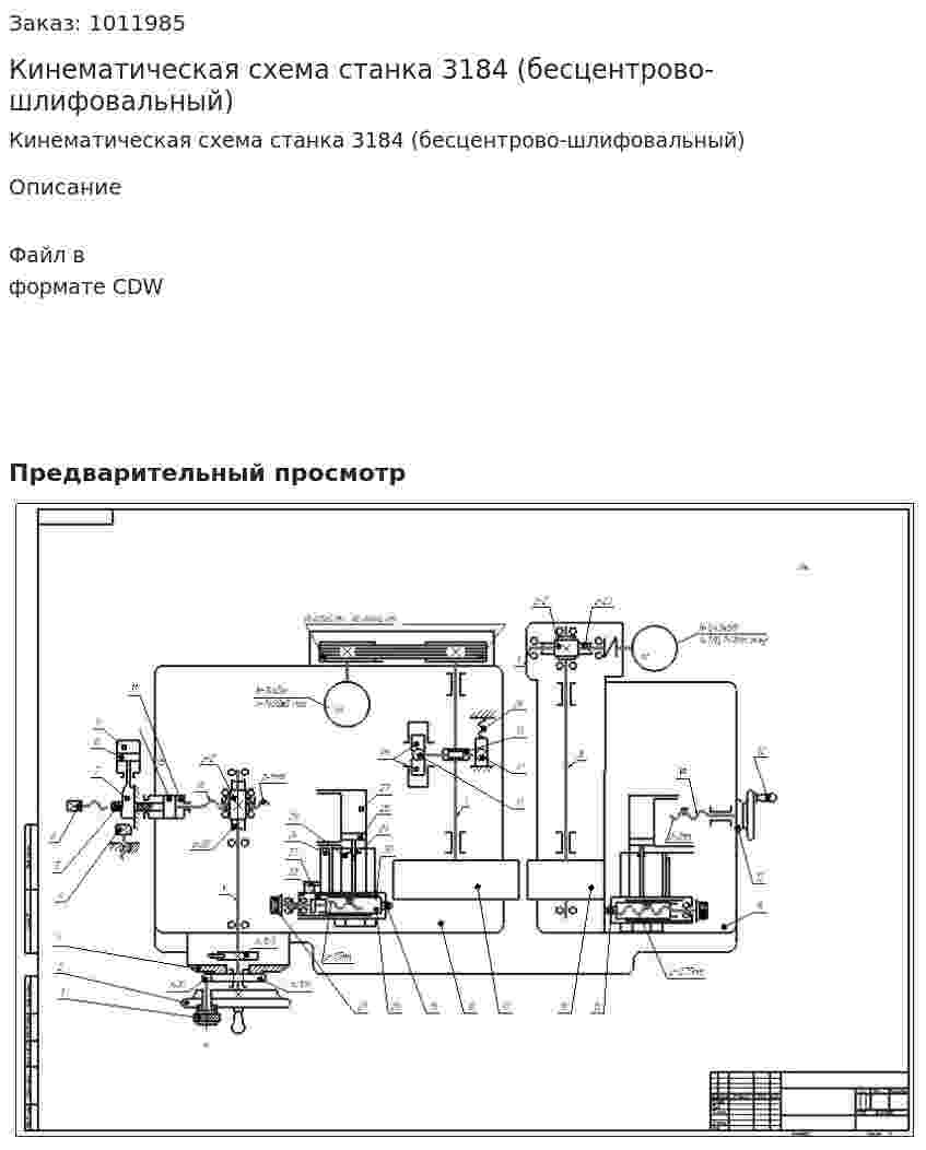 Кинематическая схема станка 3184 (бесцентрово-шлифовальный) 