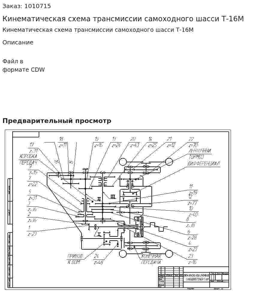 Кинематическая схема трансмиссии самоходного шасси Т-16М 
