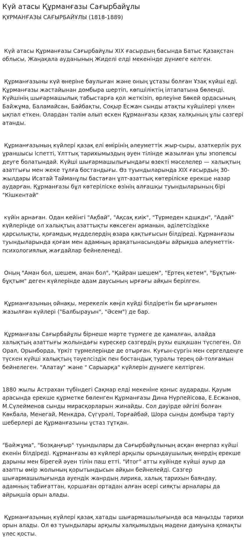 Күй атасы Құрманғазы Сағырбайұлы