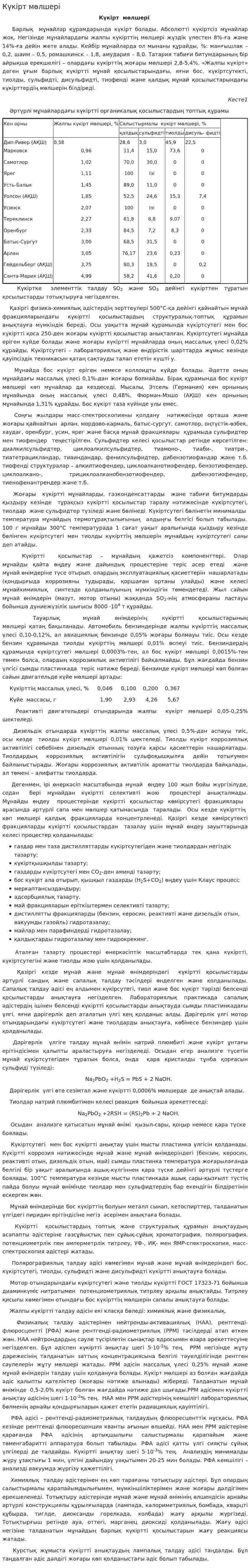 Күкірт мөлшері