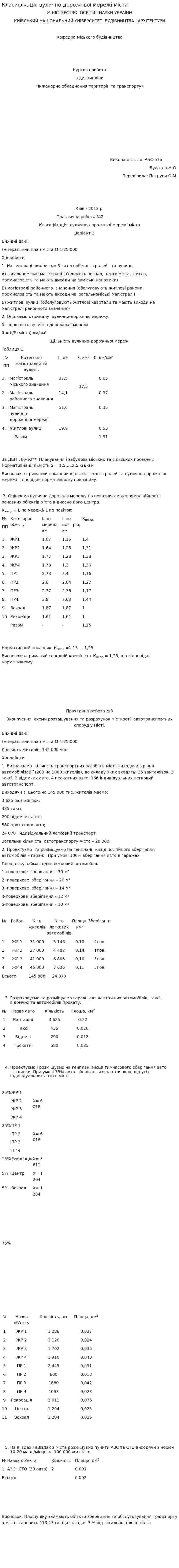 Класифікація вулично-дорожньої мережі міста