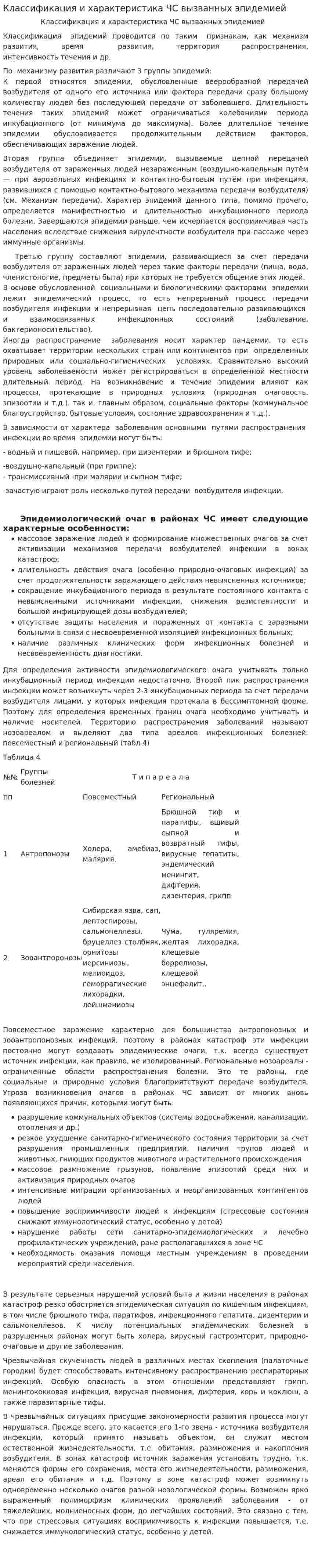 Классификация и характеристика ЧС вызванных эпидемией