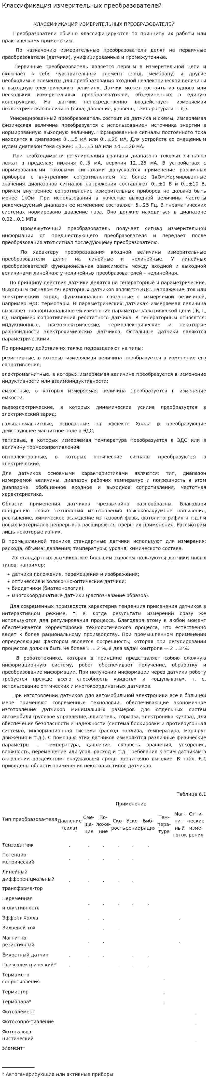 Классификация измерительных преобразователей. 2
