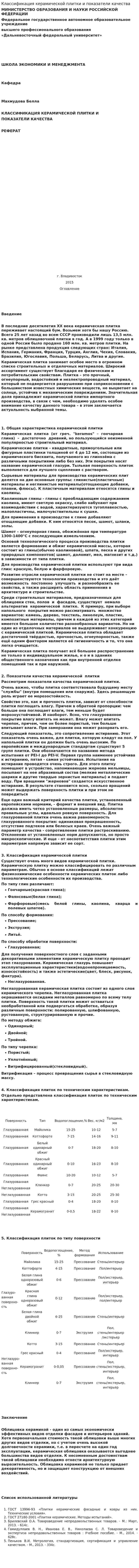 Классификация керамической плитки и показатели качества