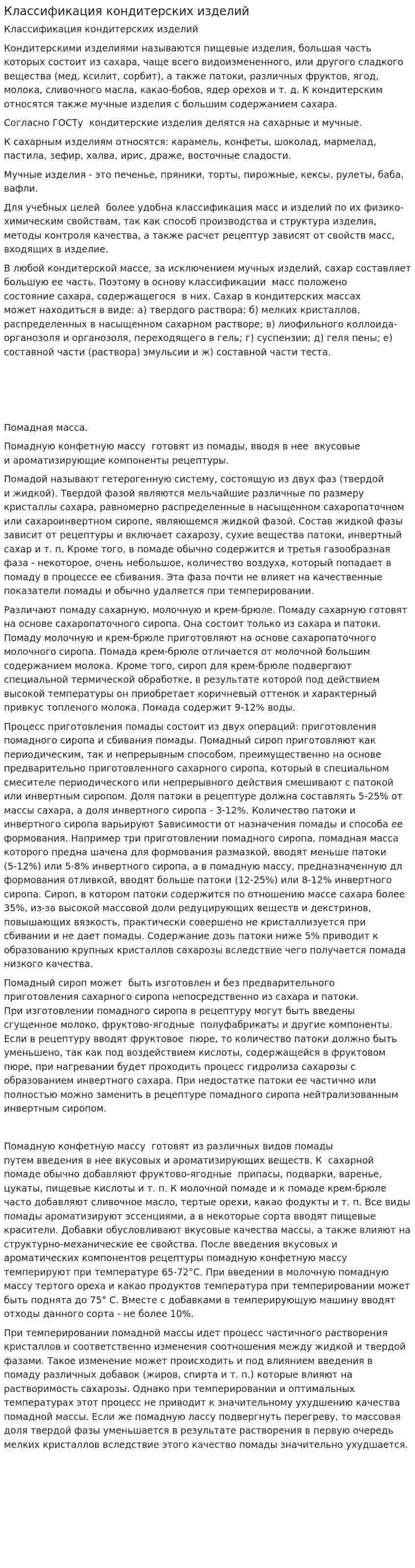 Классификация кондитерских изделий