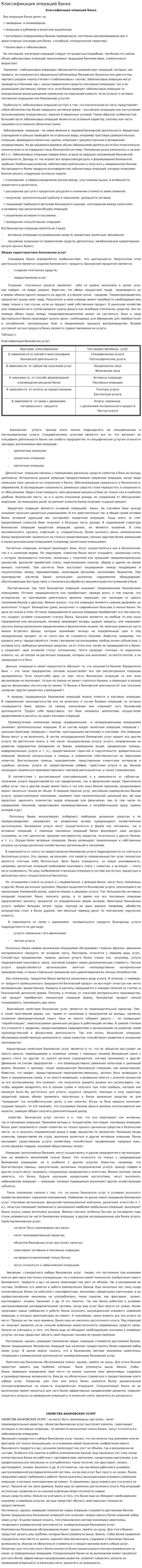 Классификация операций банка