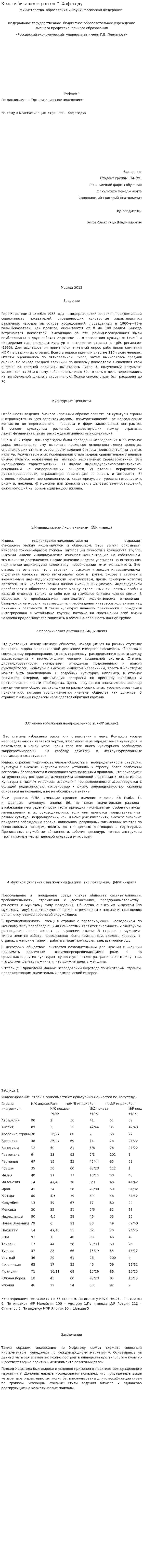Классификация стран по Г. Хофстеду