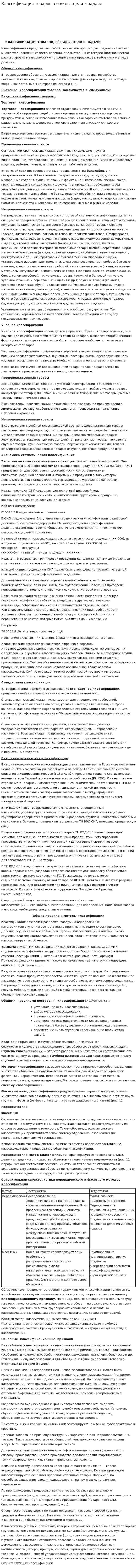 Классификация товаров, ее виды, цели и задачи