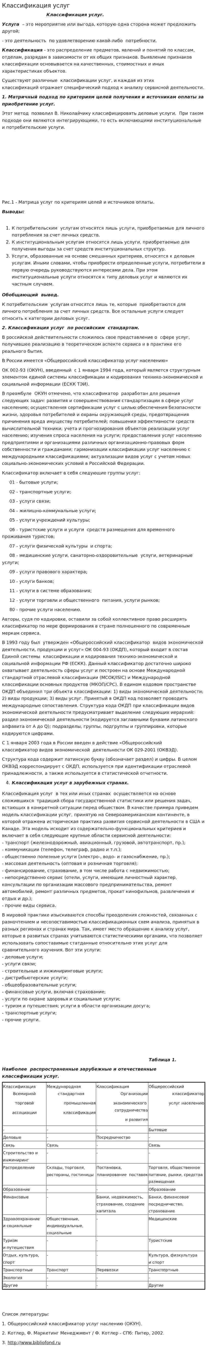 Классификация услуг. 4