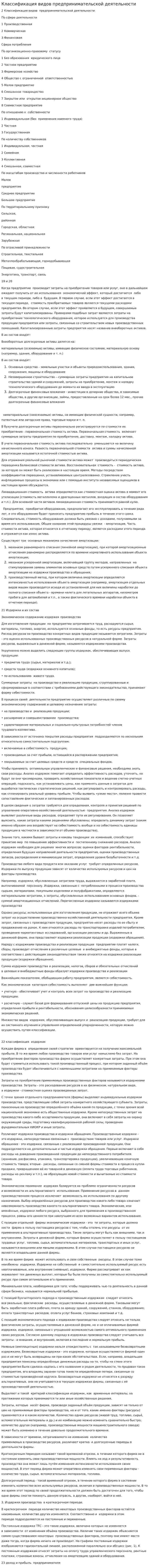 Классификация видов предпринимательской деятельности