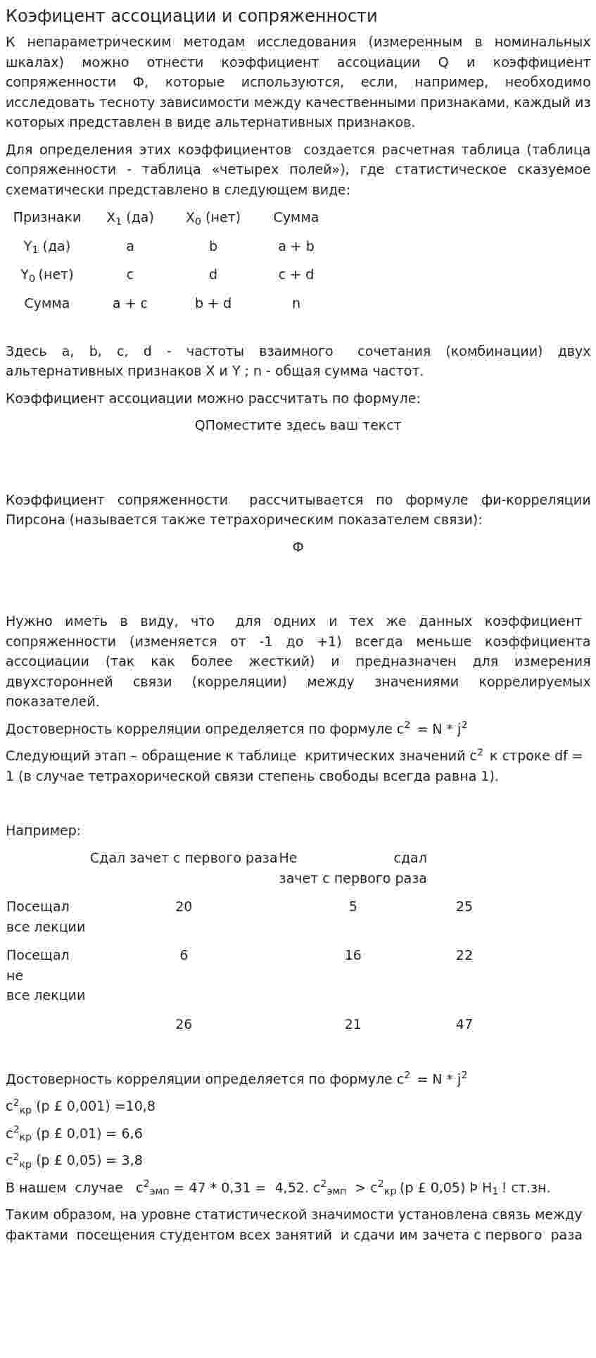 Коэфицент ассоциации и сопряженности