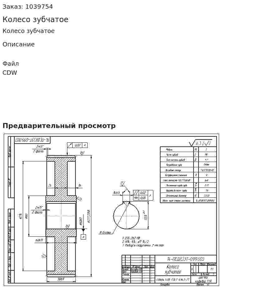 Колесо зубчатое 