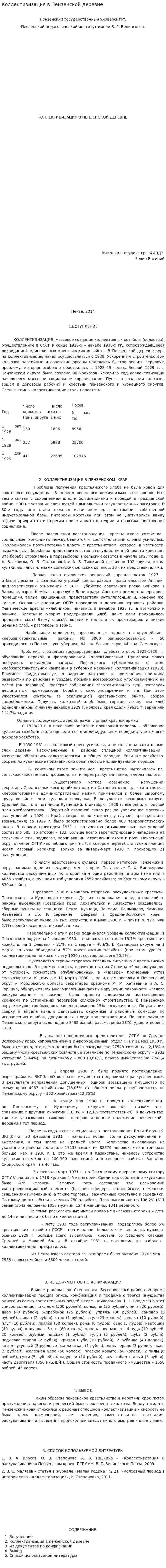 Коллективизация в Пензенской деревне