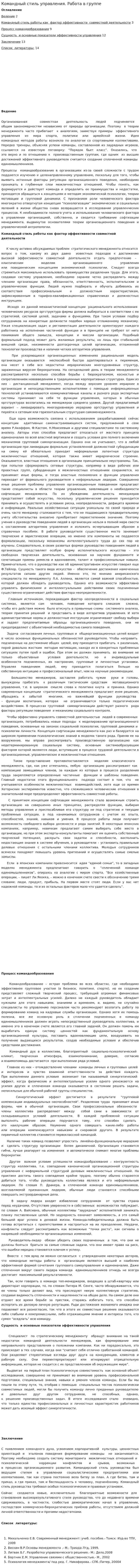 Командный стиль управления. Работа в группе