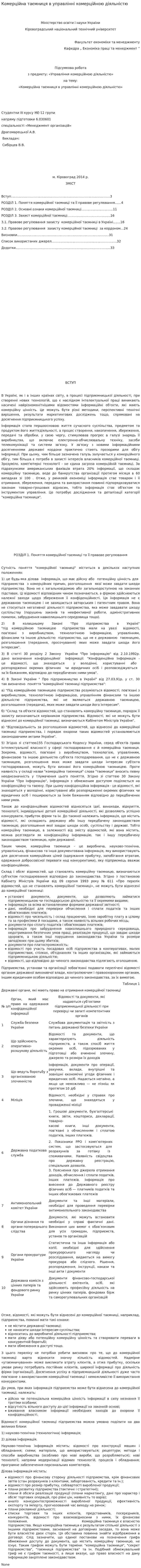 Комерційна таємниця в управлінні комерційною діяльністю