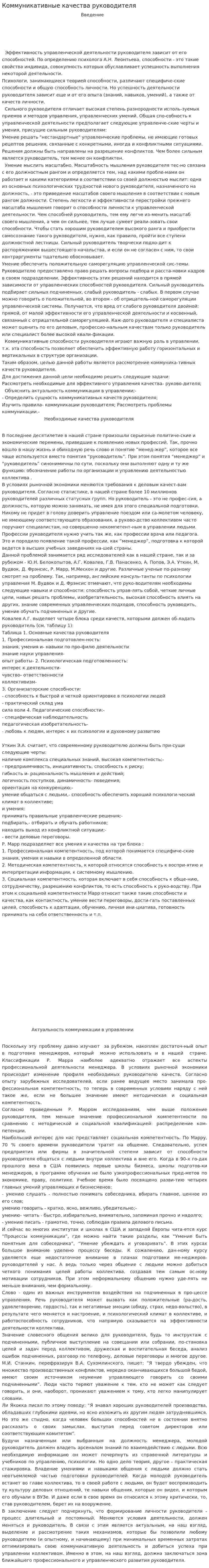 Коммуникативные качества руководителя