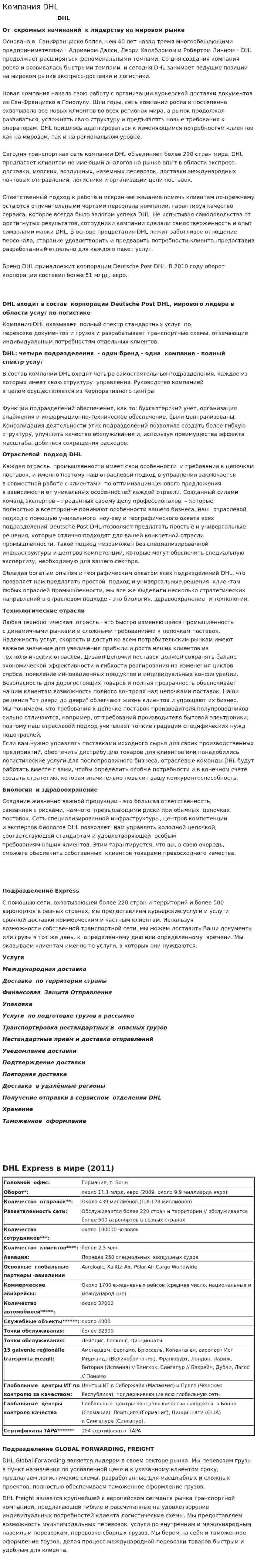 Компания DHL