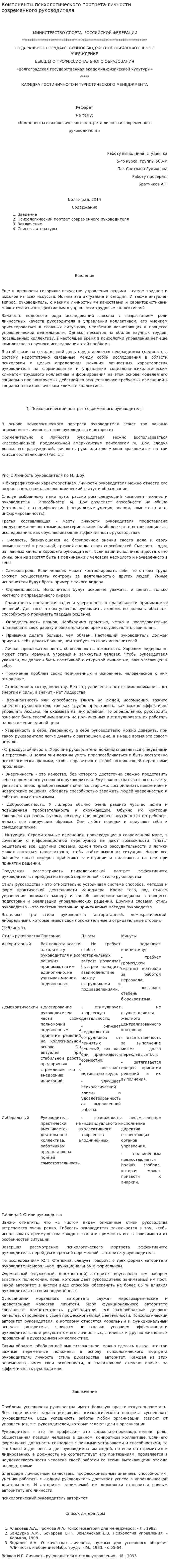 Компоненты психологического портрета личности современного руководителя