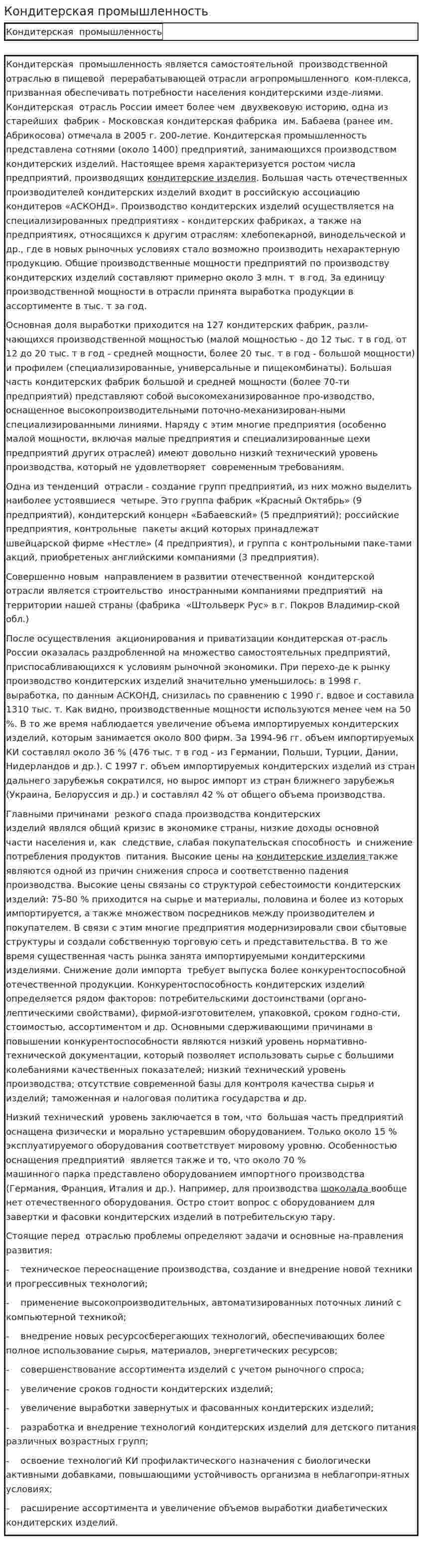 Кондитерская промышленность