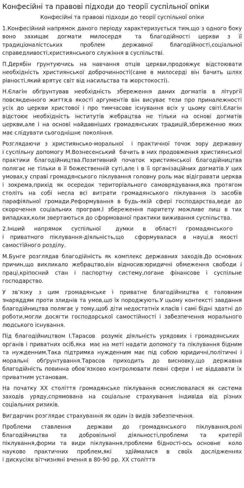 Конфесійні та правові підходи до теорії суспільної опіки