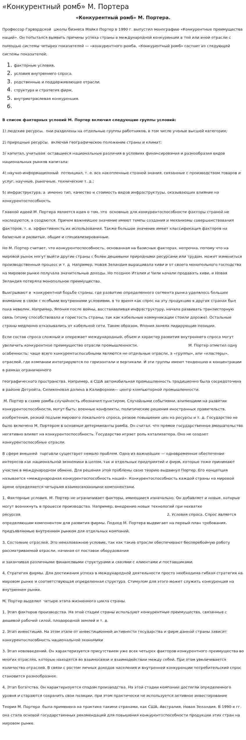 «Конкурентный ромб» М. Портера