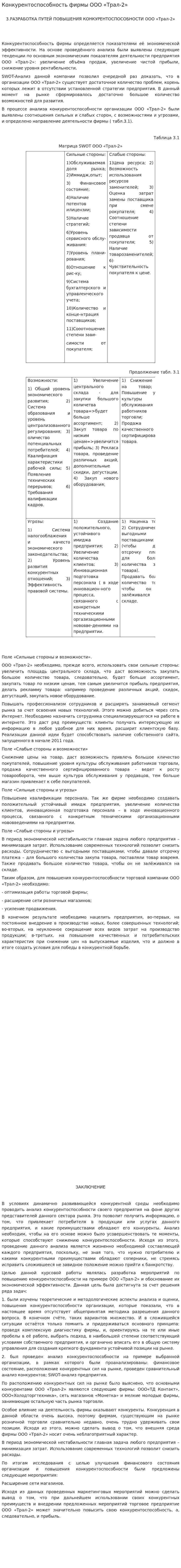 Конкурентоспособность фирмы ООО «Трал-2»