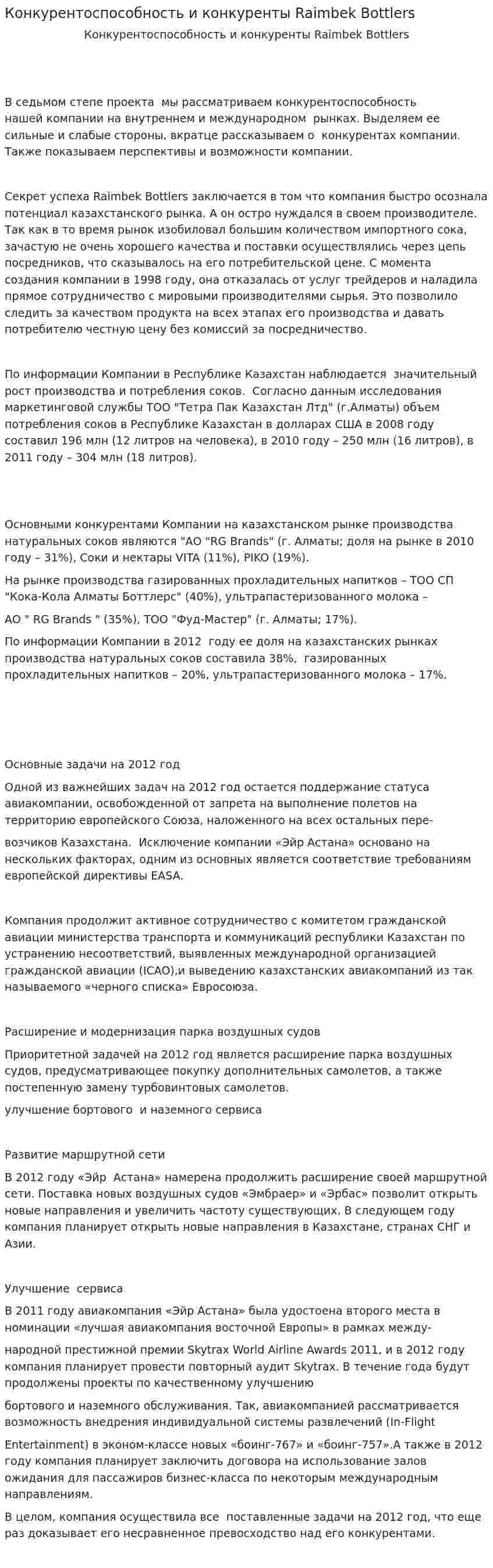 Конкурентоспособность и конкуренты Raimbek Bottlers