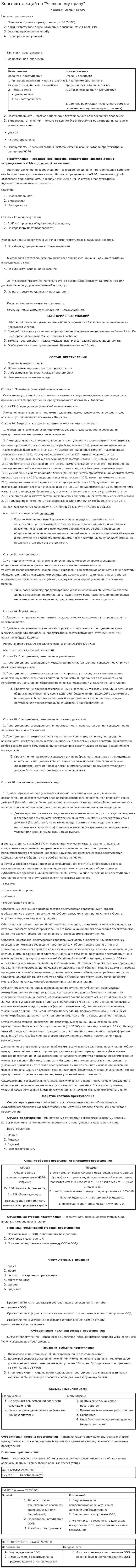 Конспект лекций по "Уголовному праву"