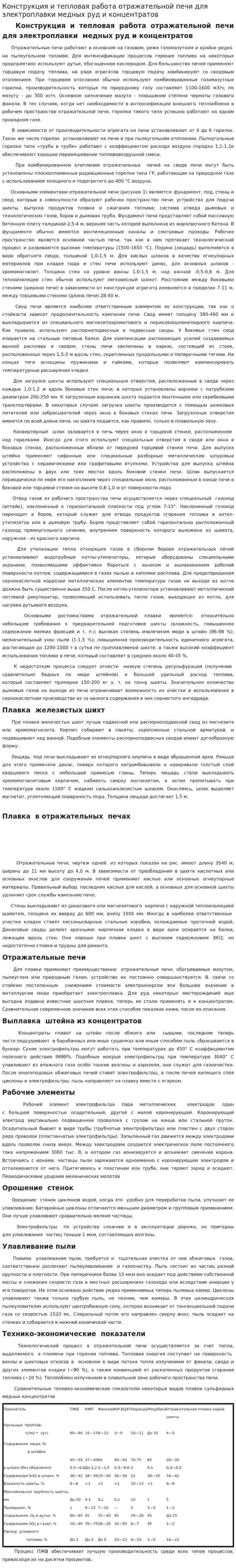 Конструкция и тепловая работа отражательной печи для электроплавки медных руд и концентратов. 2