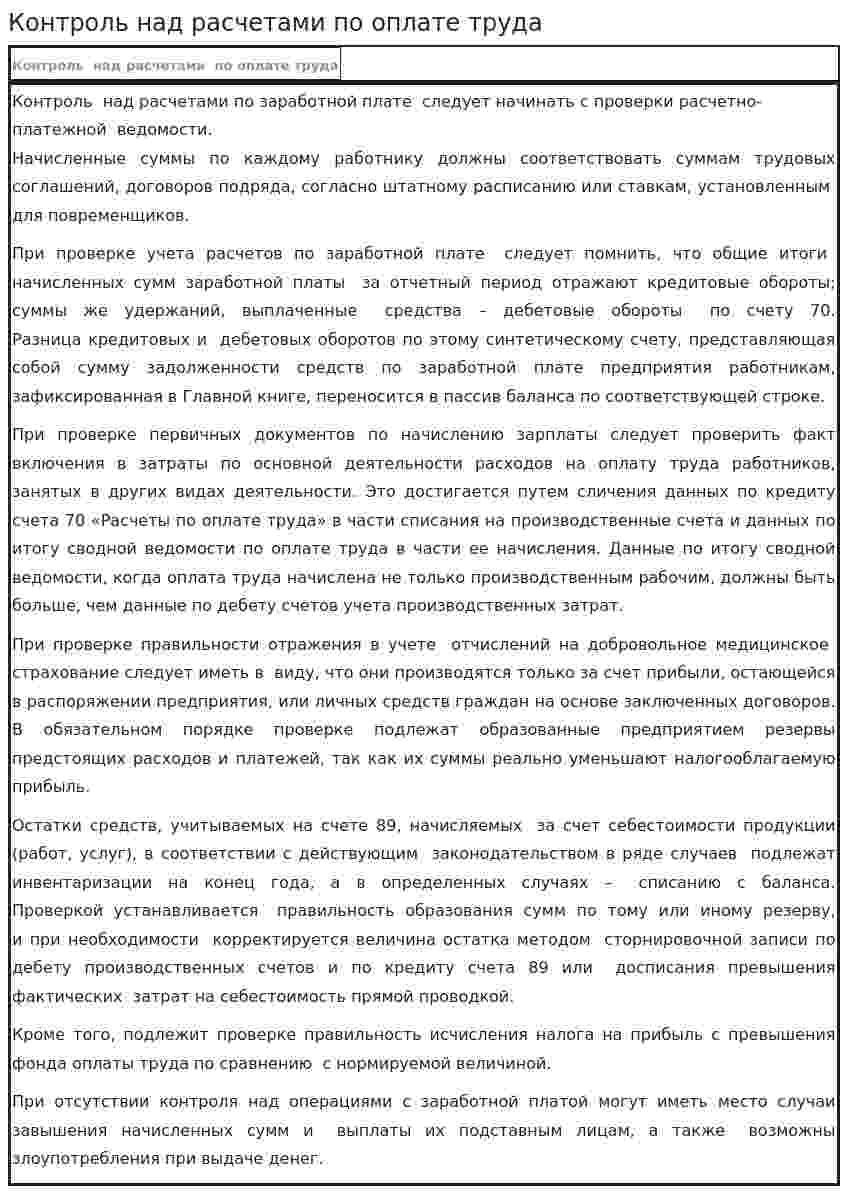 Контроль над расчетами по оплате труда