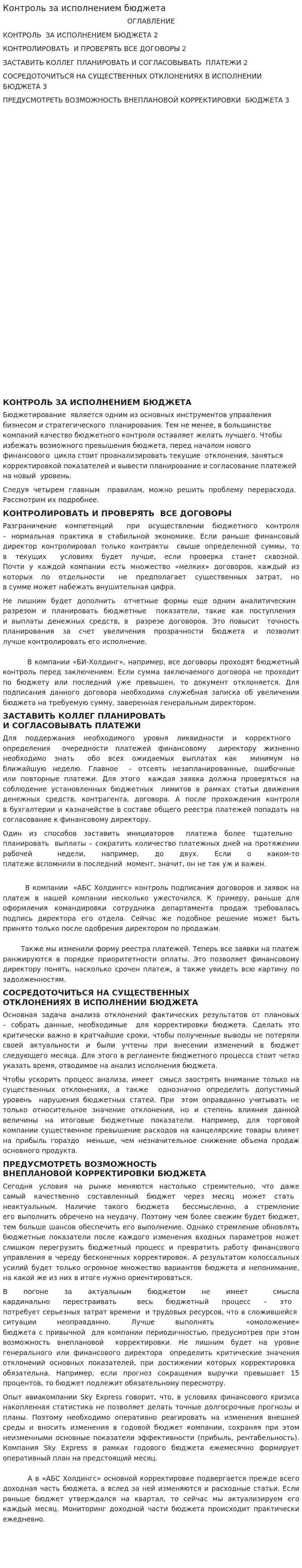 Контроль за исполнением бюджета. 2