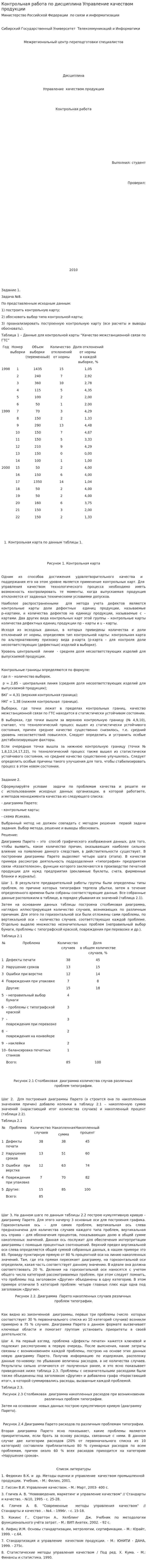 Контрольная работа по дисциплина Управление качеством продукции