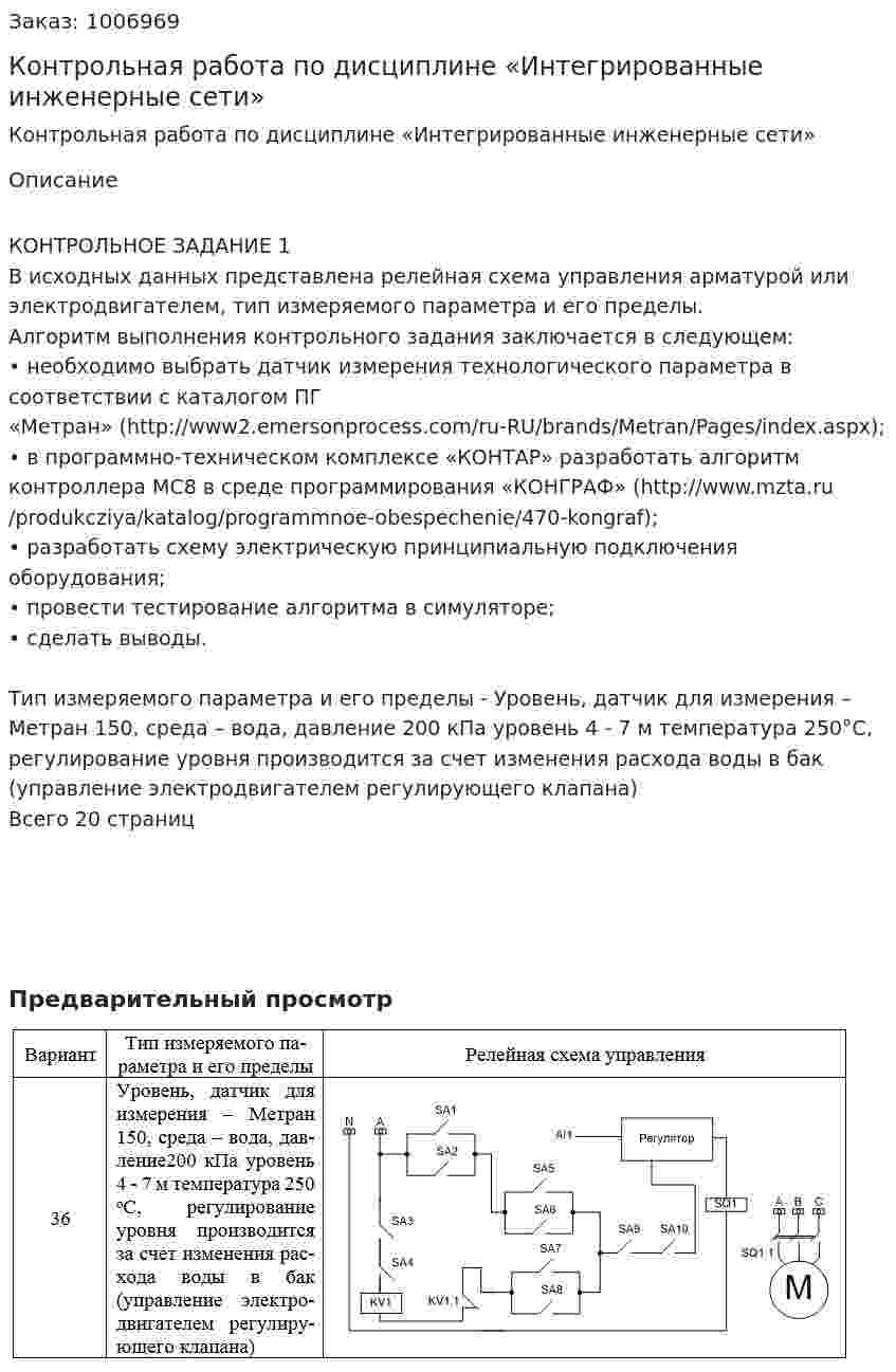 Контрольная работа по дисциплине «Интегрированные инженерные сети» 