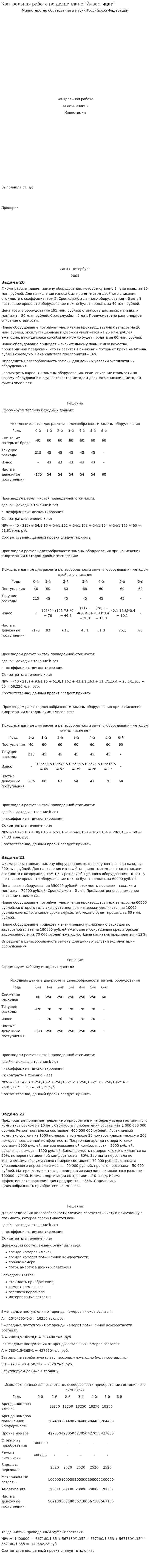 Контрольная работа по дисциплине "Инвестиции". 2