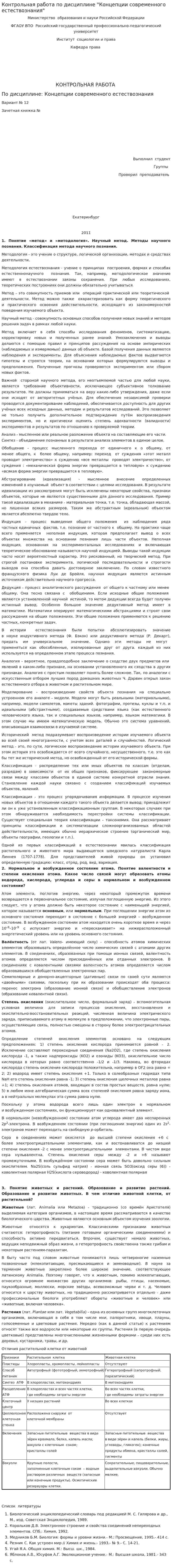 Контрольная работа по дисциплине "Концепции современного естествознания"