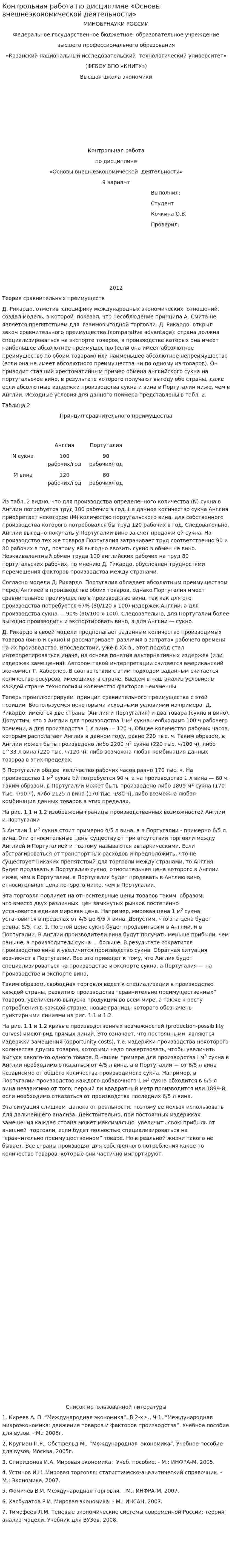 Контрольная работа по дисциплине «Основы внешнеэкономической деятельности»