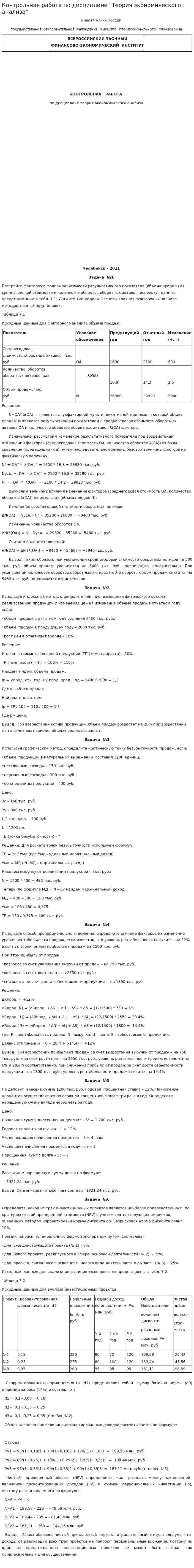 Контрольная работа по дисциплине "Теория экономического анализа". 2