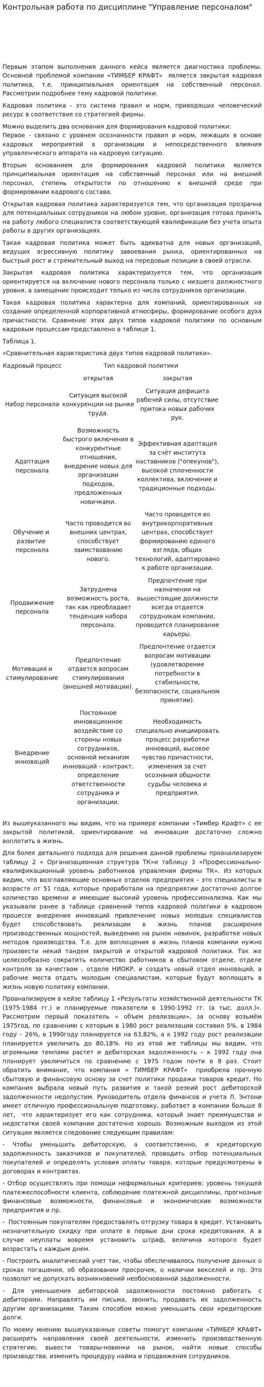 Контрольная работа по дисциплине "Управление персоналом"