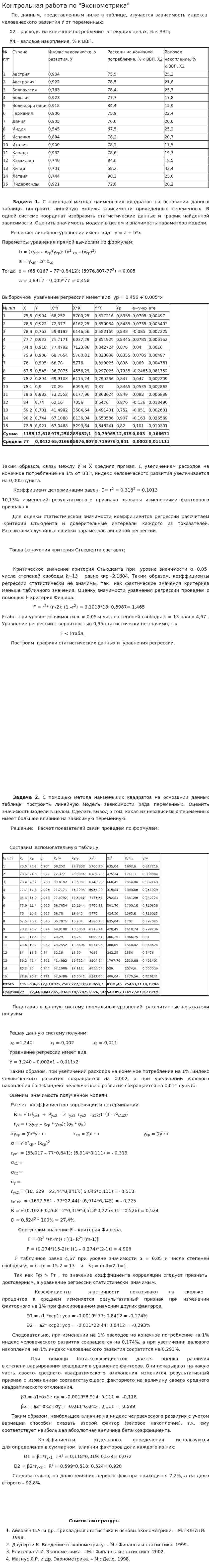 Контрольная работа по "Эконометрика". 21