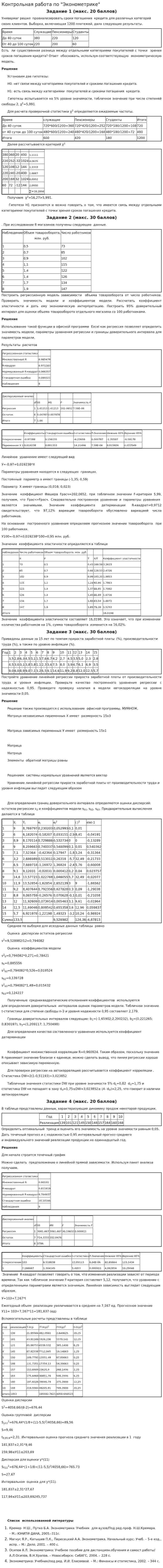 Контрольная работа по "Эконометрике". 32