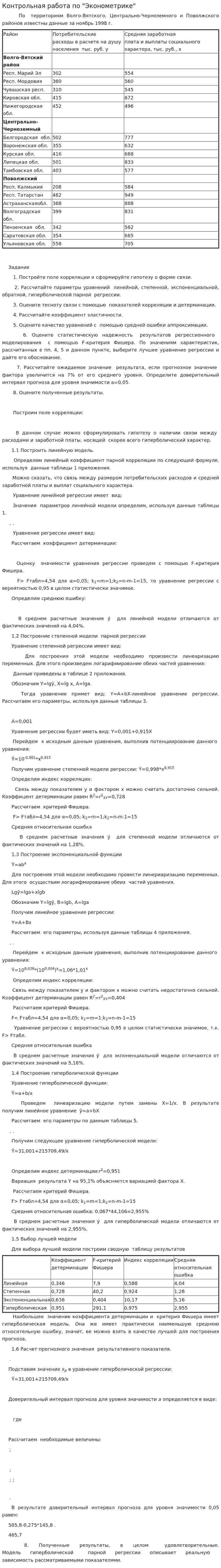 Контрольная работа по "Эконометрике". 2. 2
