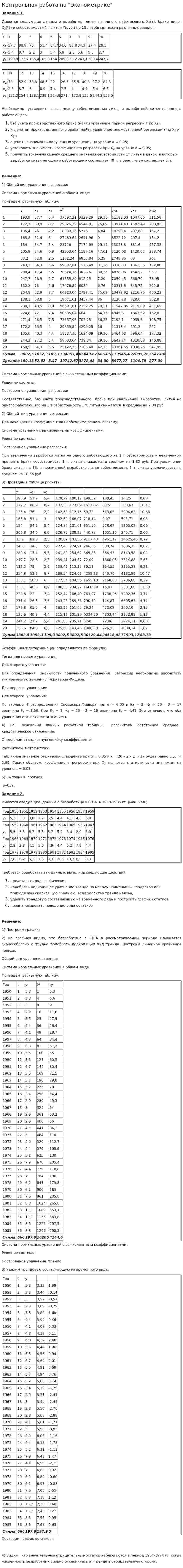 Контрольная работа по "Эконометрике". 4