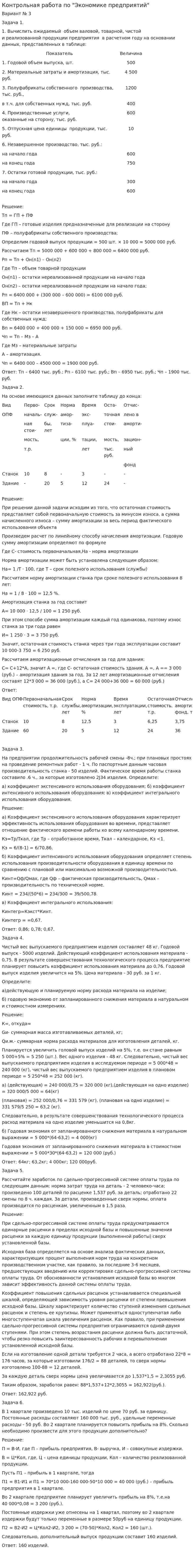 Контрольная работа по "Экономике предприятий"