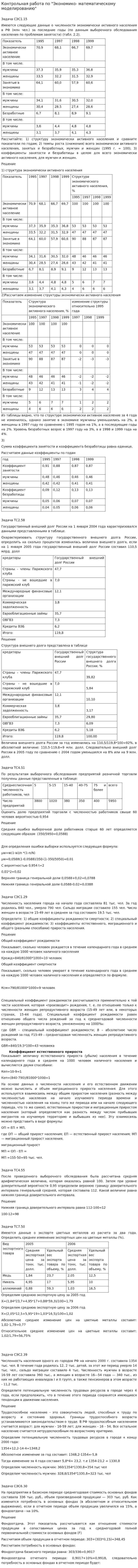 Контрольная работа по "Экономико- математическому моделированию"
