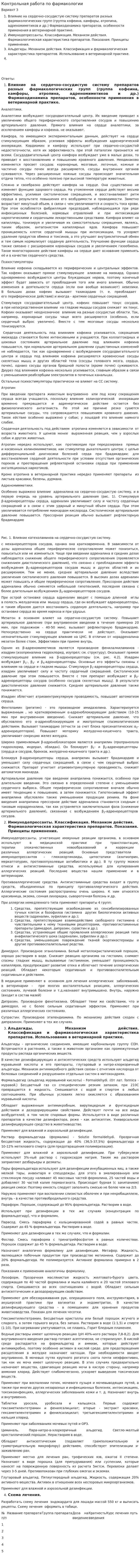 Контрольная работа по фармакологии