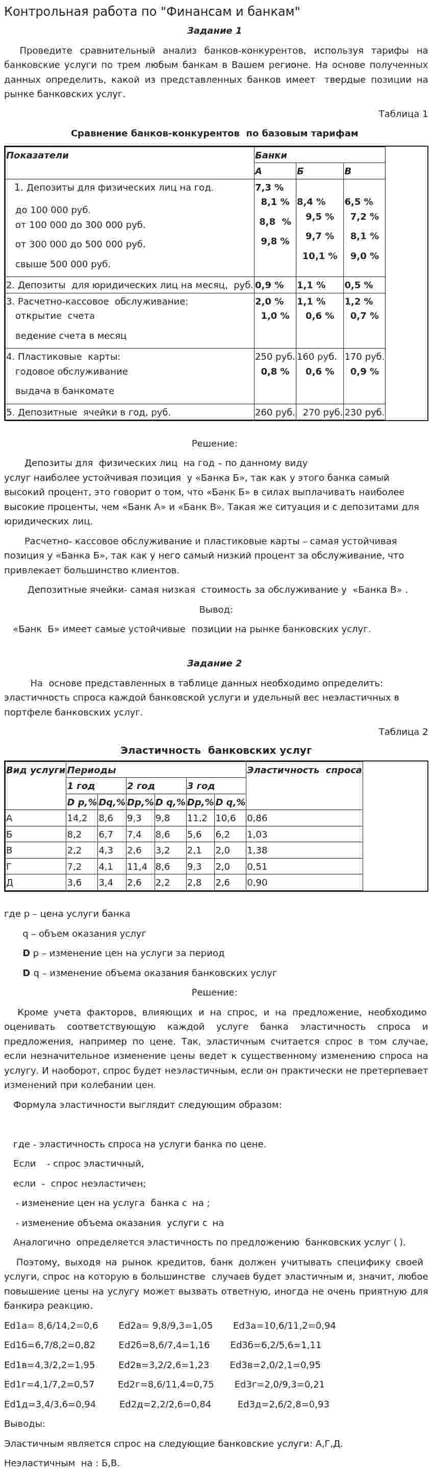 Контрольная работа по "Финансам и банкам"