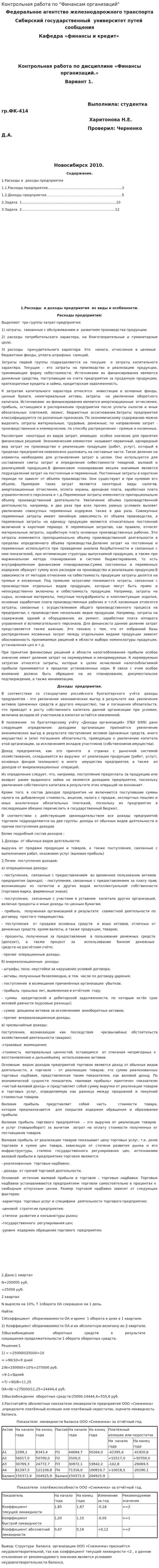 Контрольная работа по "Финансам организаций". 2