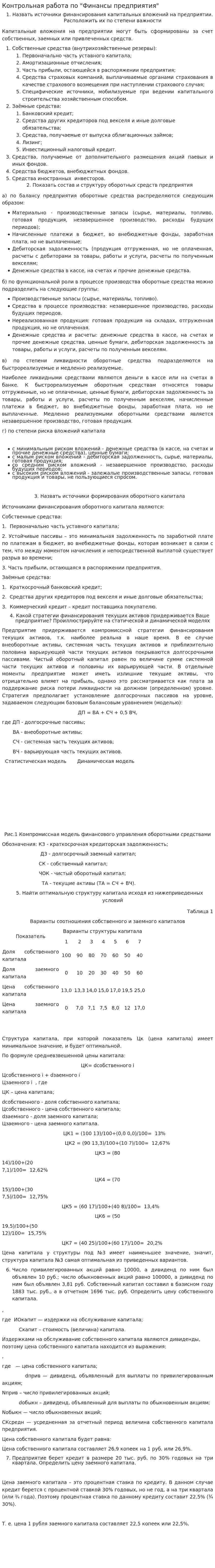 Контрольная работа по "Финансы предприятия". 2
