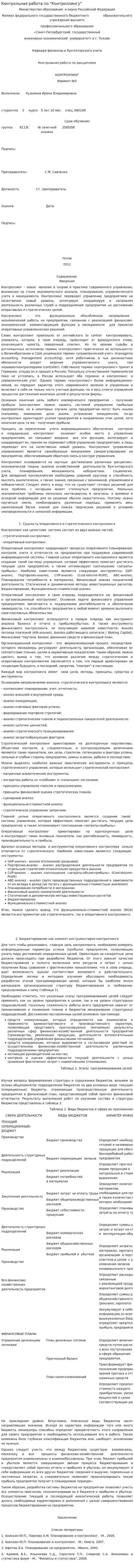 Контрольная работа по "Контроллингу". 5
